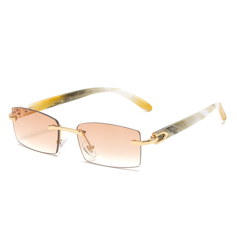 New square frame rimless sunglasses fashion cow horn cut edge glasses personalized jelly color sunglasses for women