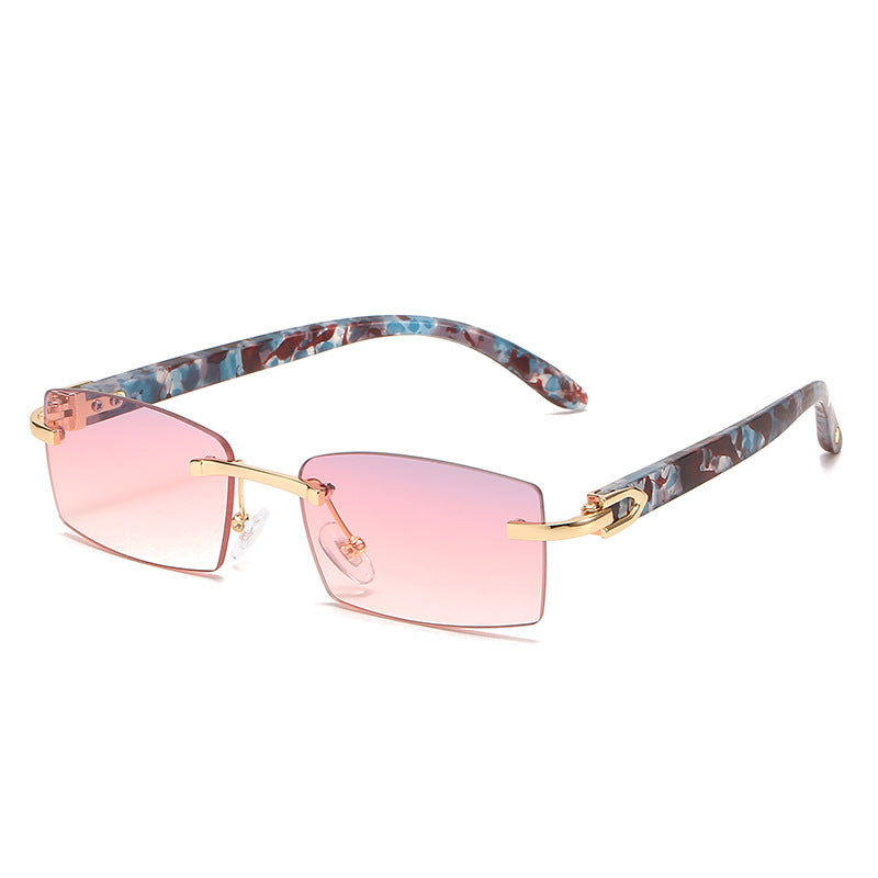 New square frame rimless sunglasses fashion cow horn cut edge glasses personalized jelly color sunglasses for women